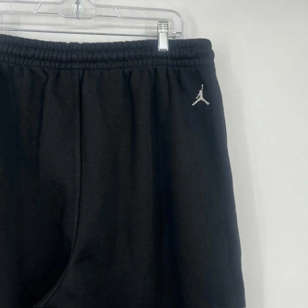 Jordan Men's Large Fleece Wide Leg Black Sweatpants Logo Drawstring RN56323